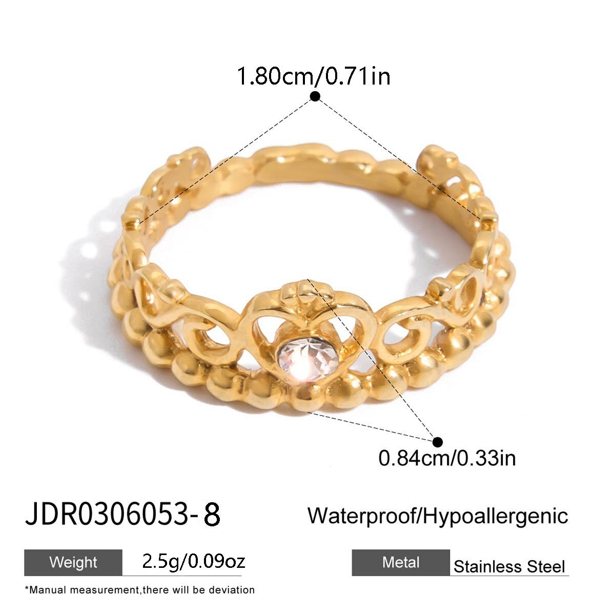 18K Gold Princess Tiara Statement Ring