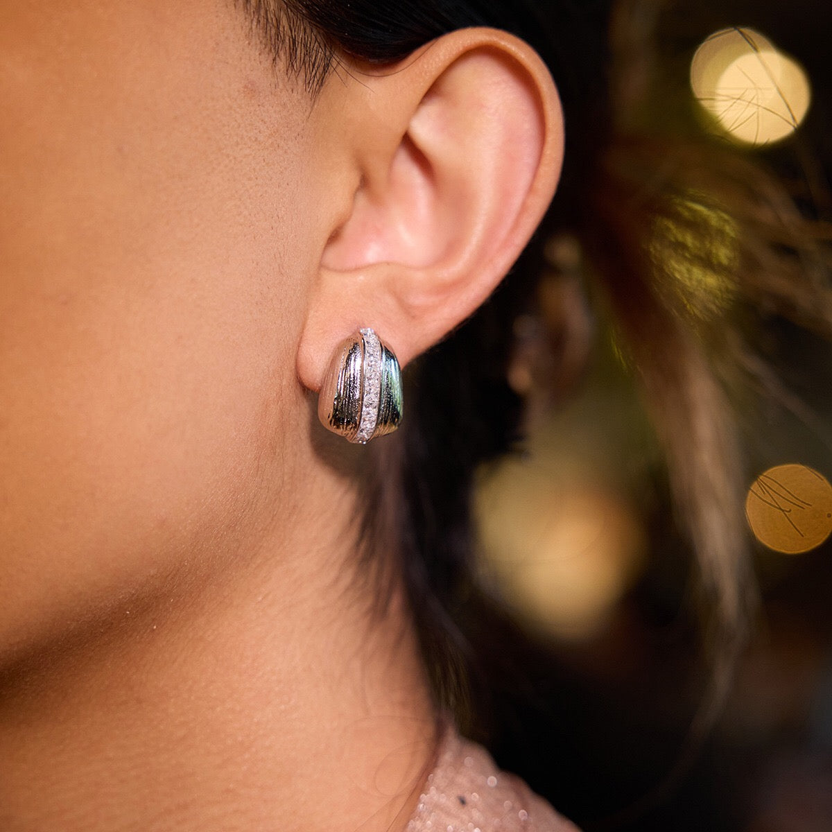 18K Gold Bling Coffee Bean Statement Stud Earrings