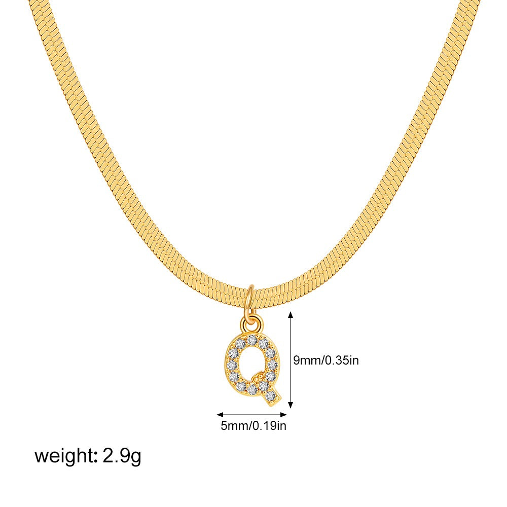 18K Gold Minimalist Glam Herringbone Chain Initial Dainty Necklace