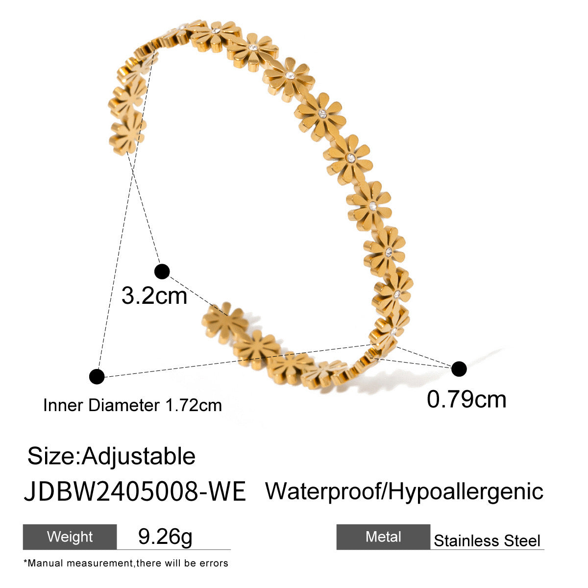 18K Gold Waterproof Pastel Color Beads Dainty Hand Chain Bracelet