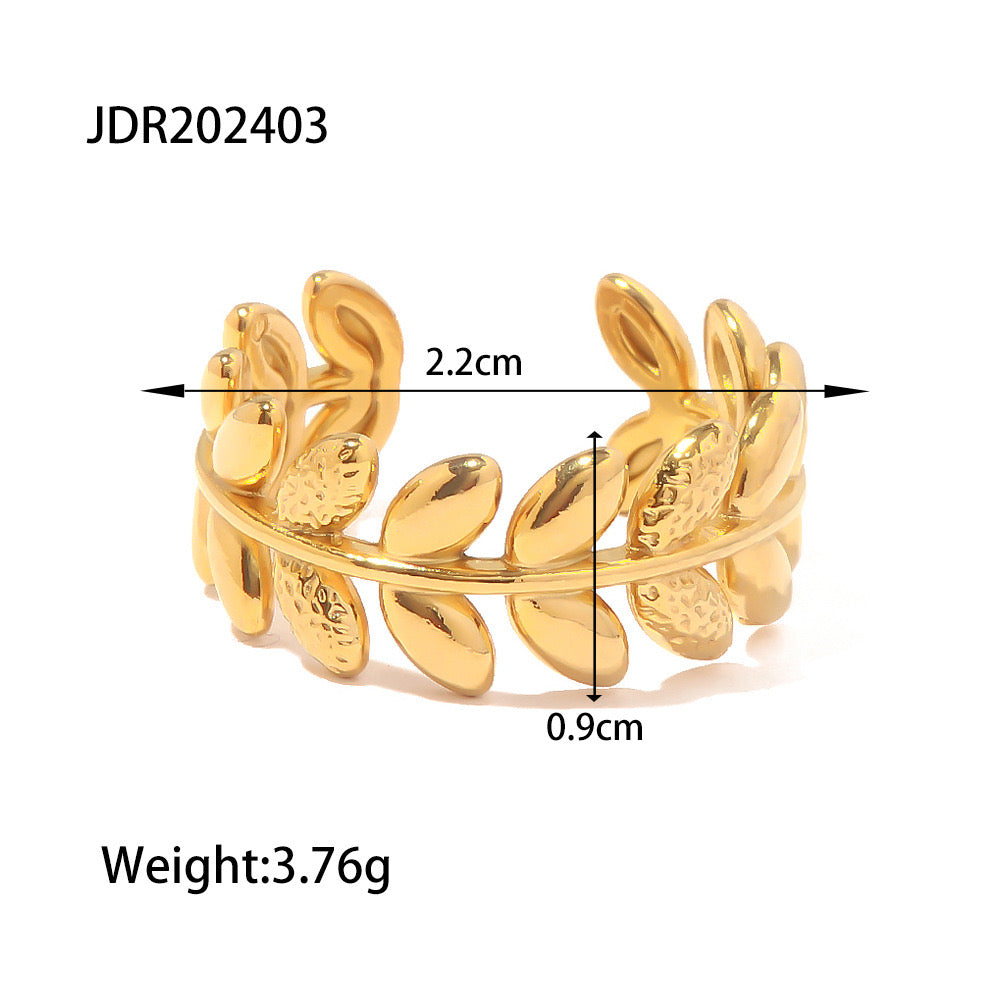 18K Gold Olive Branch Nature Band Ring