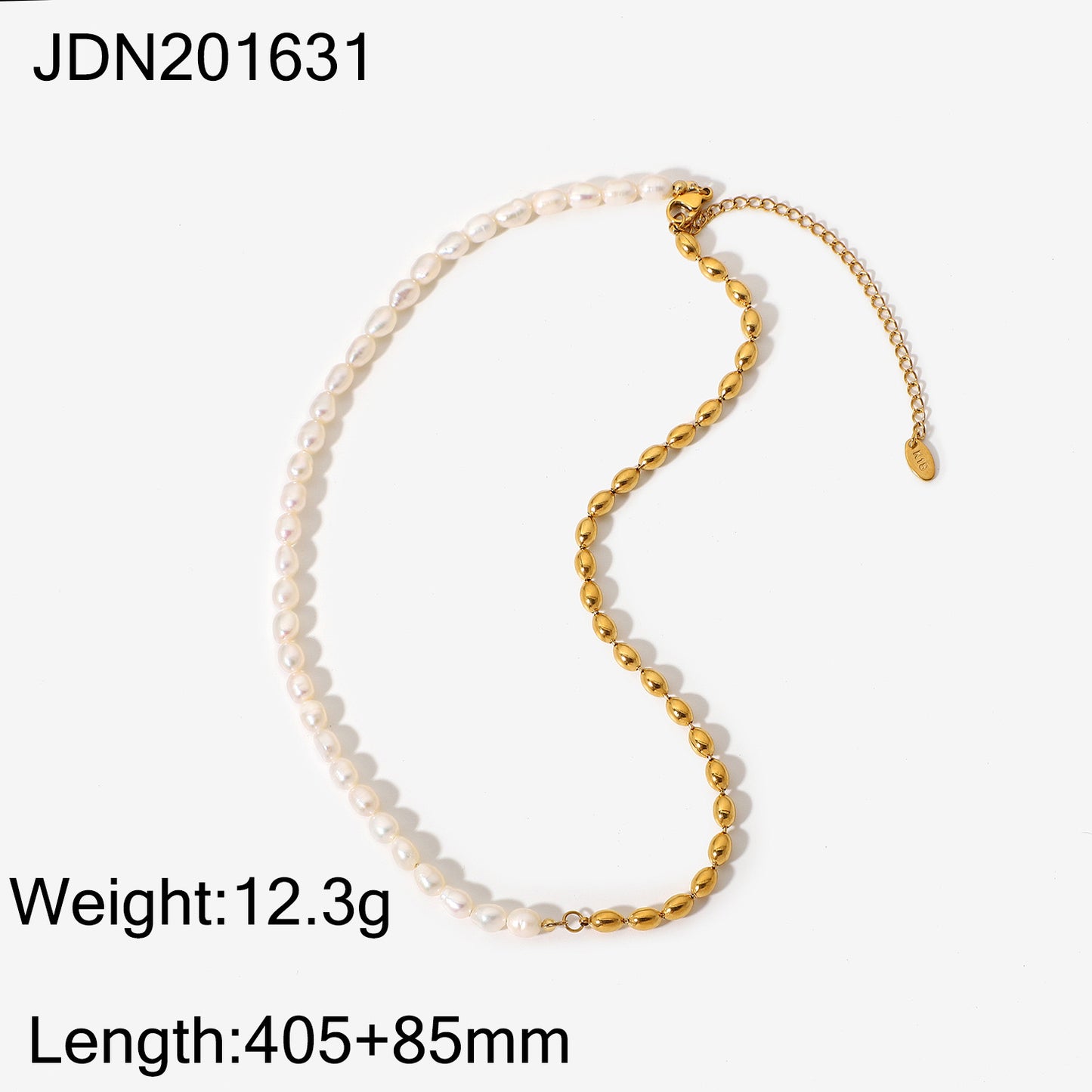 18K Gold Half Pearl Half Ball Chain Beaded Collar Necklace