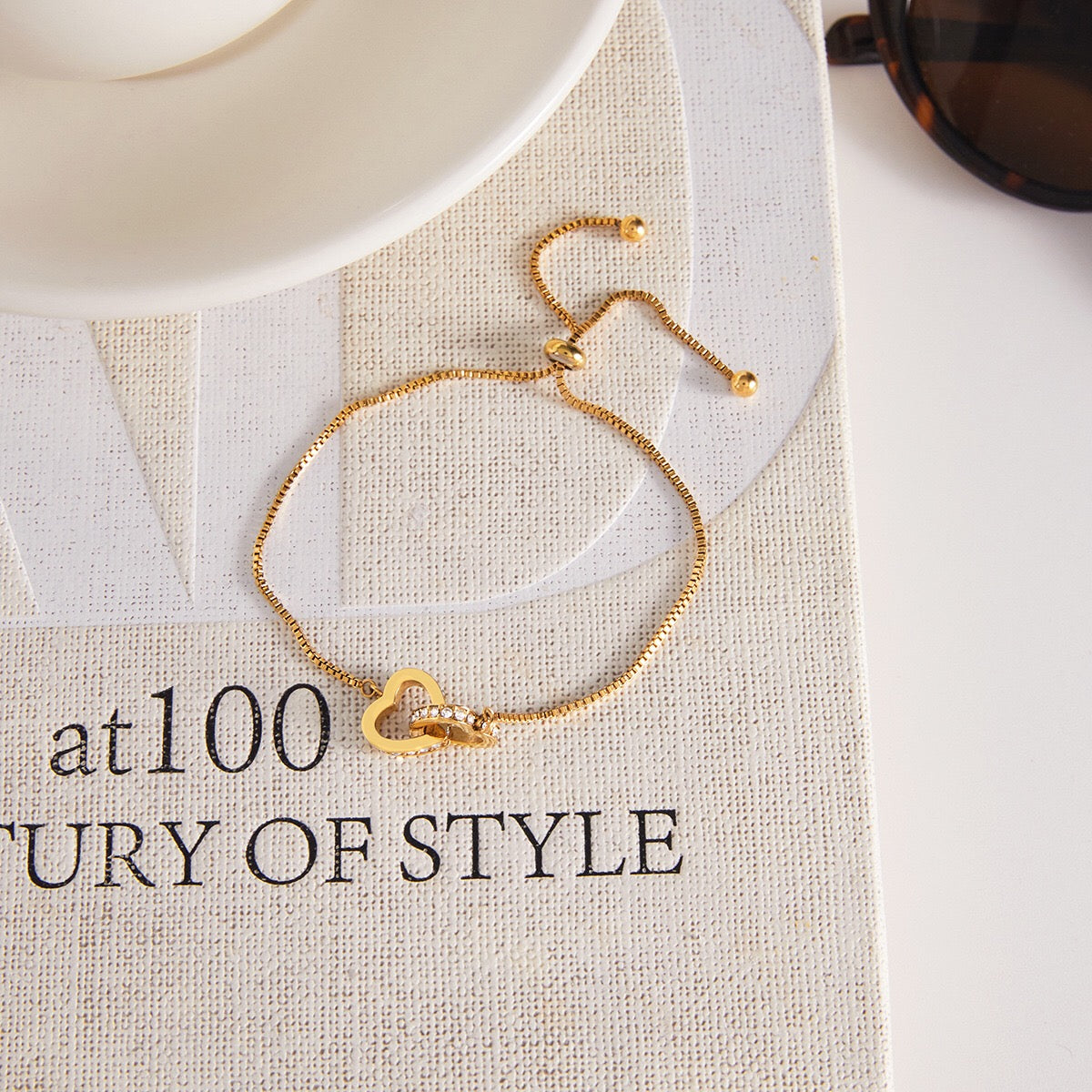 18K Gold Golden Haze Pearl Chain Cuff Bangle Bracelet Stack