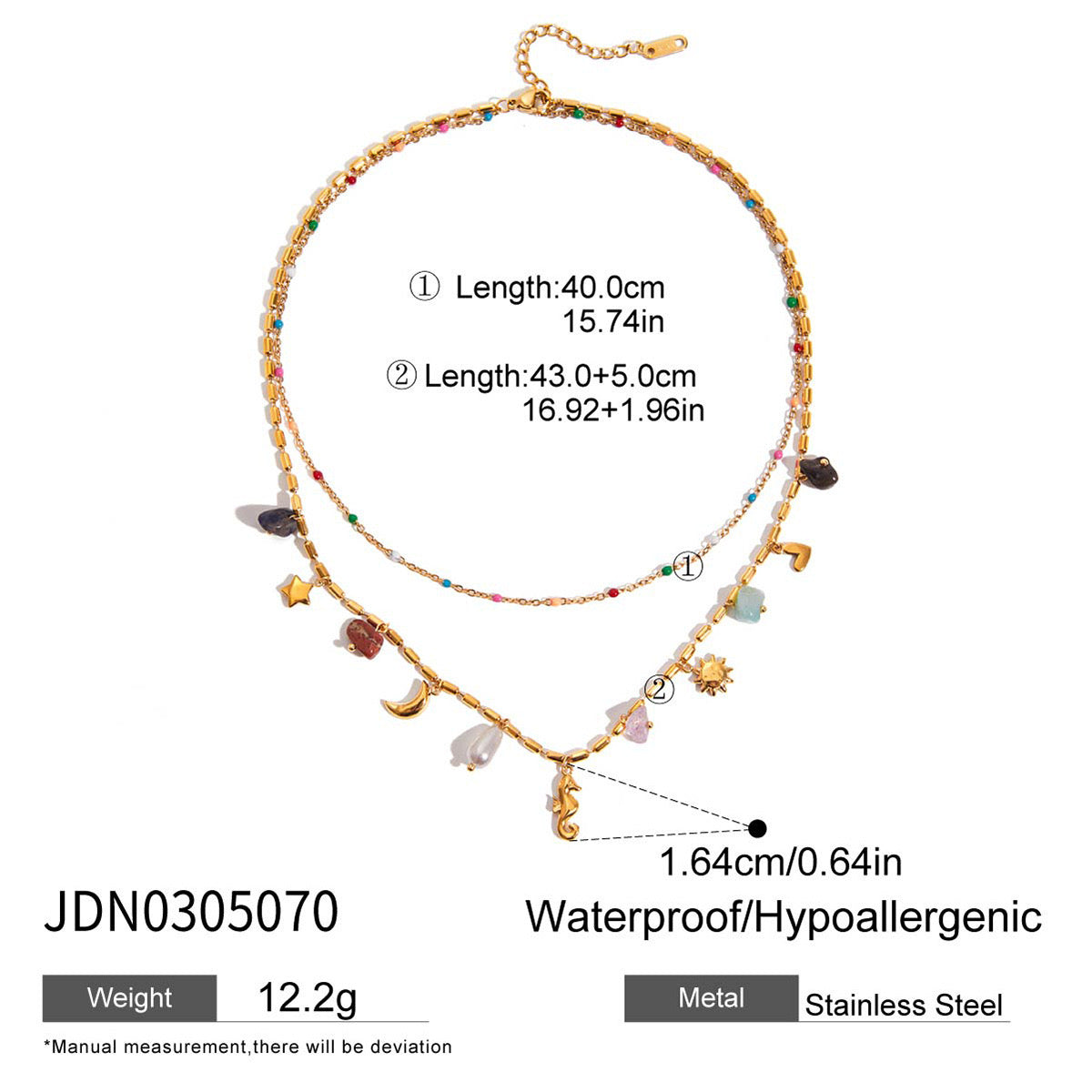 18K Gold Summer Memory Color Charm Double Chain Layered Necklace Set