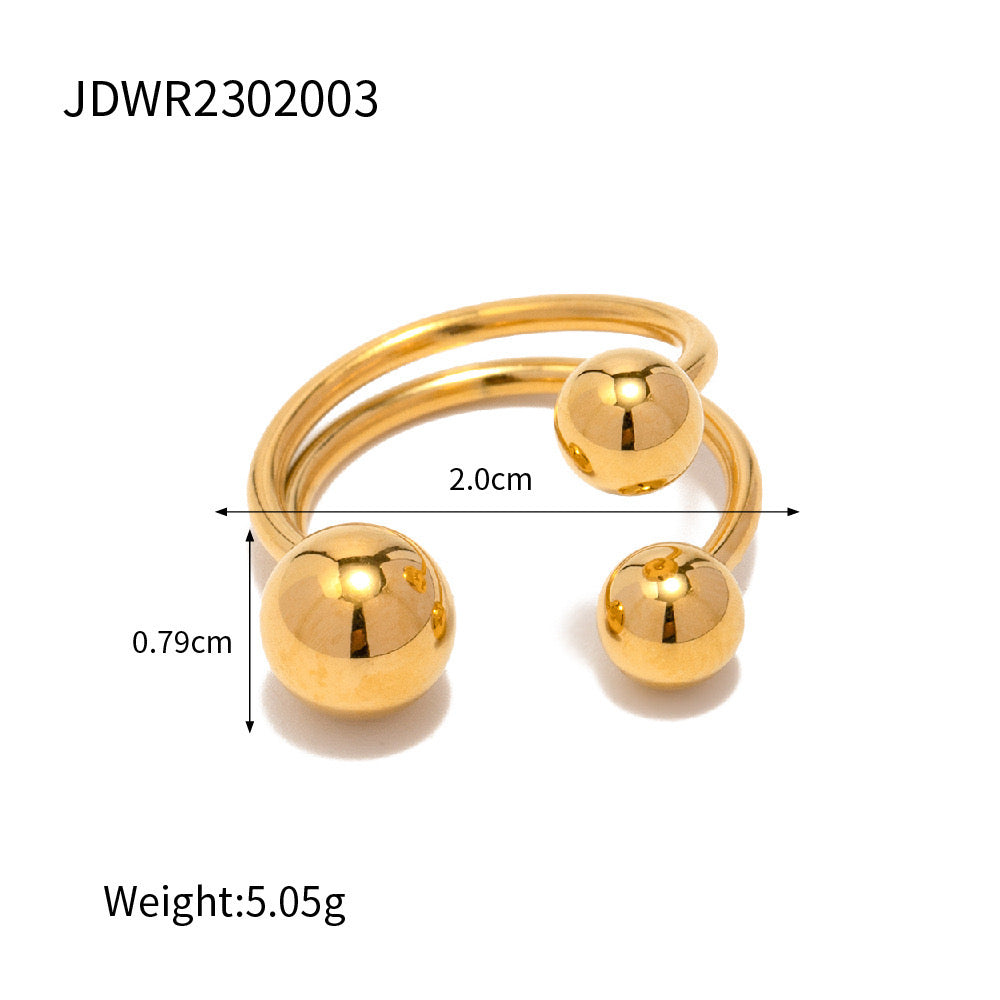 18K Gold Three Beads Cuff Ring