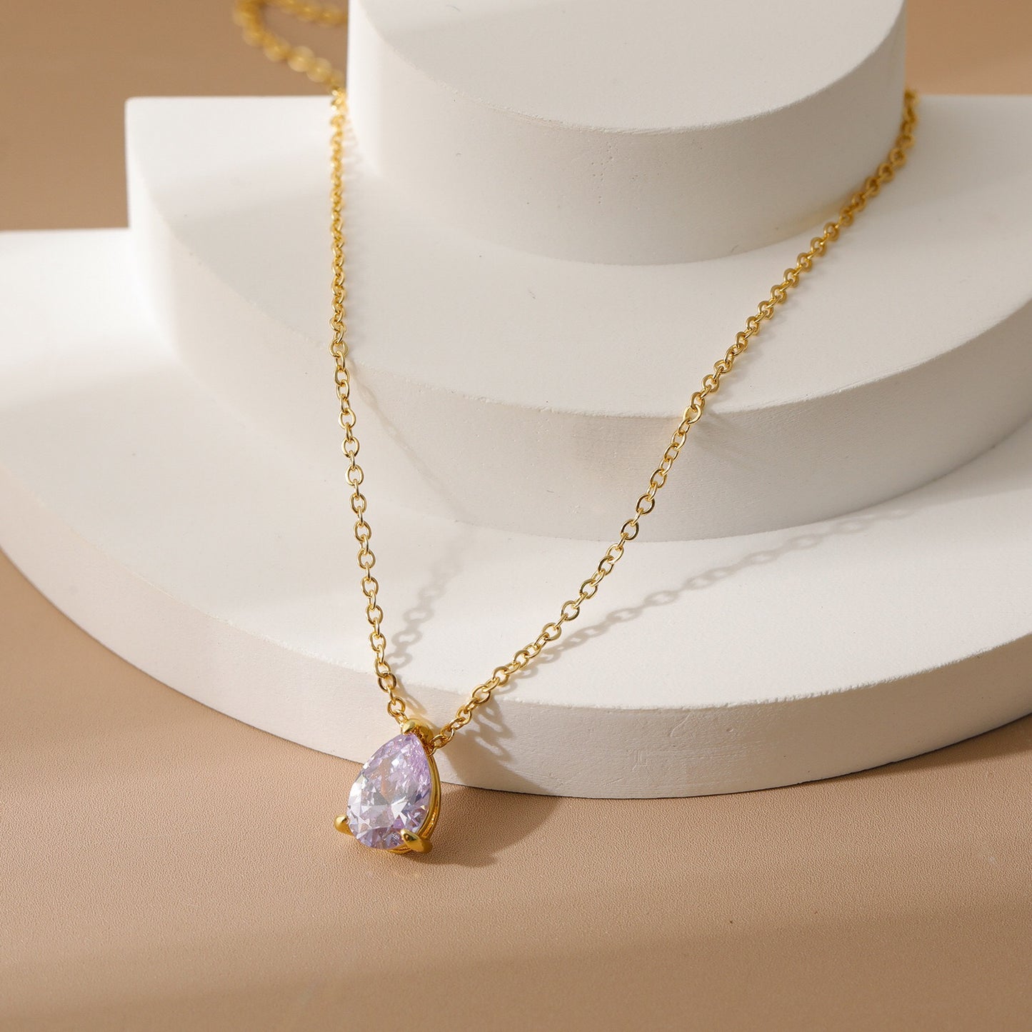 18K Gold Teardrop Birthstone Pendant Necklace