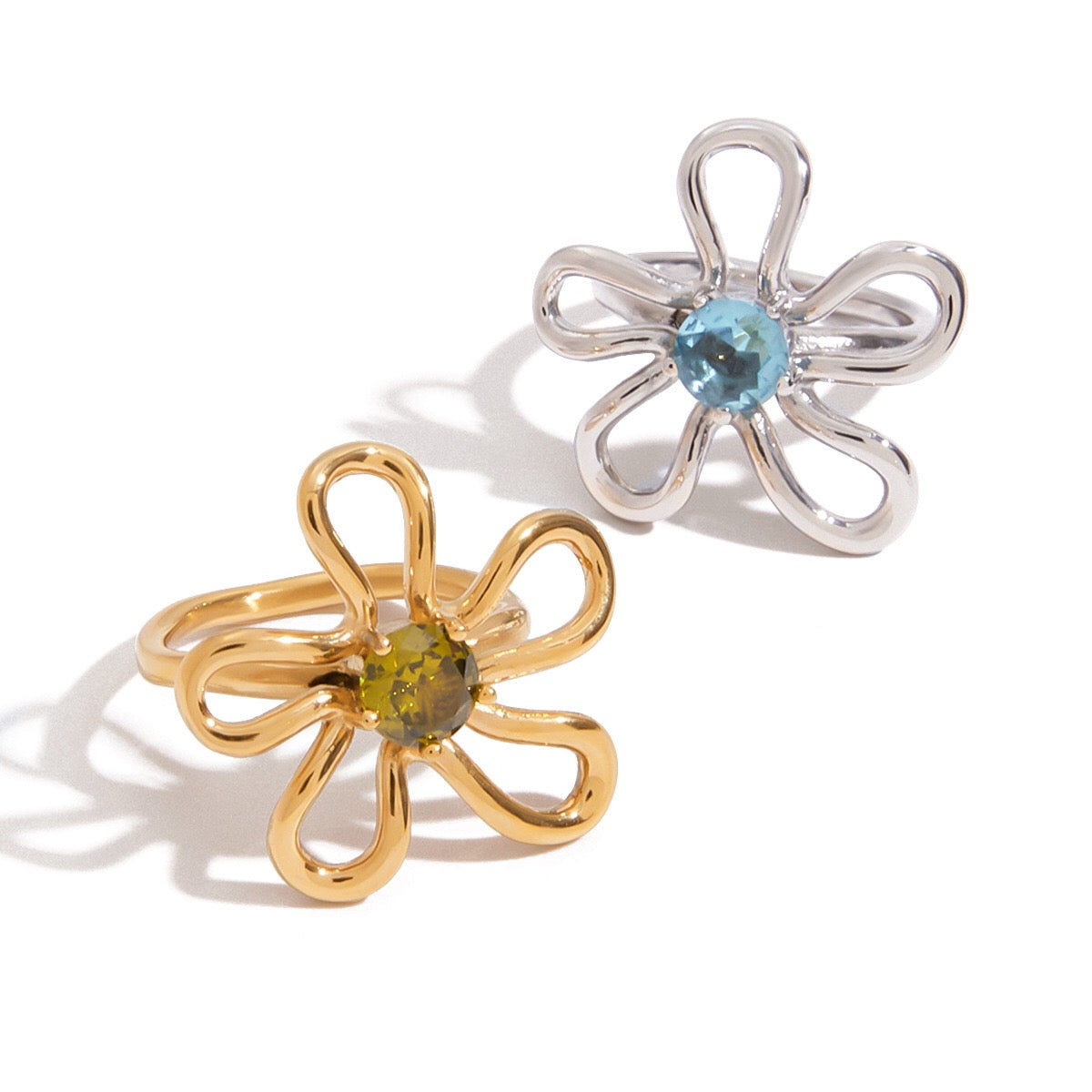 18K Gold Bejeweled Flower Statement Ring