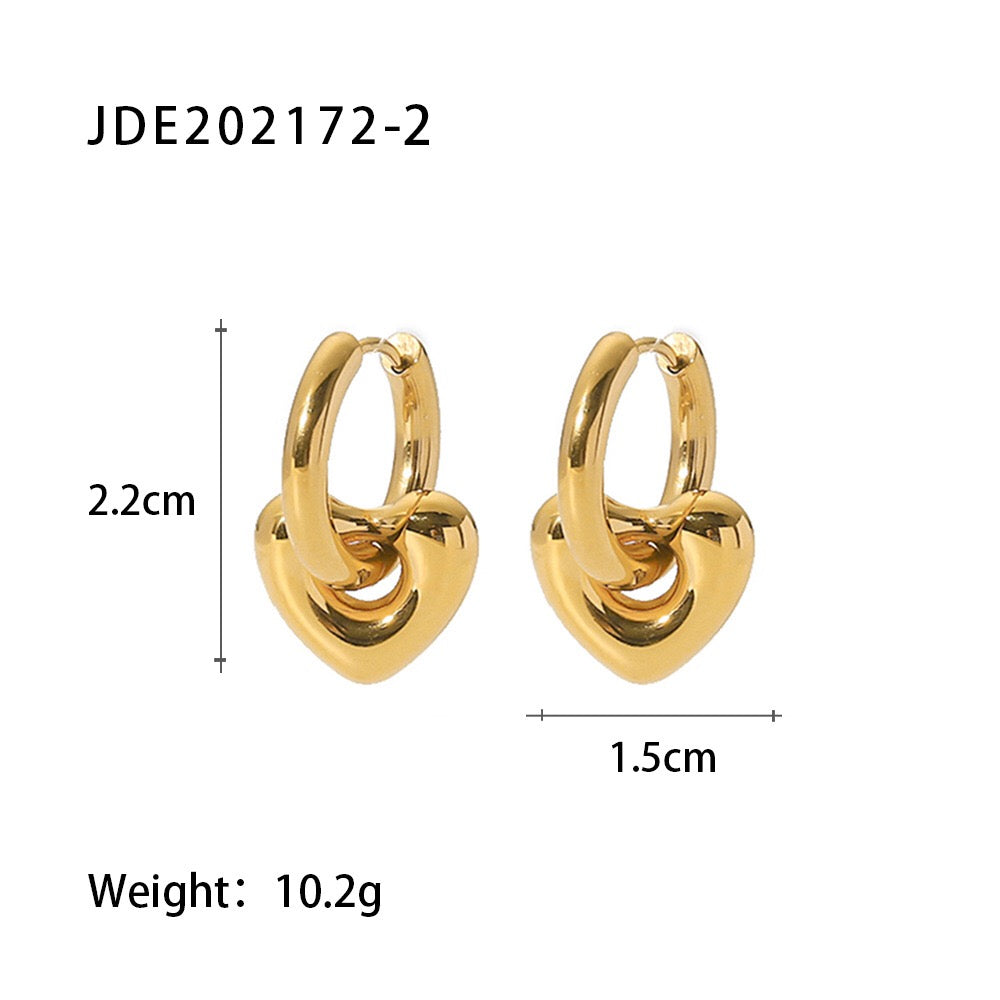 18K Gold Heart Huggie Earrings