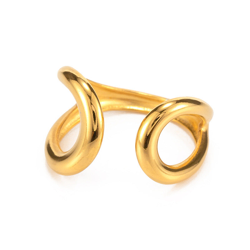18K Gold Unique Wave Cuff Ring