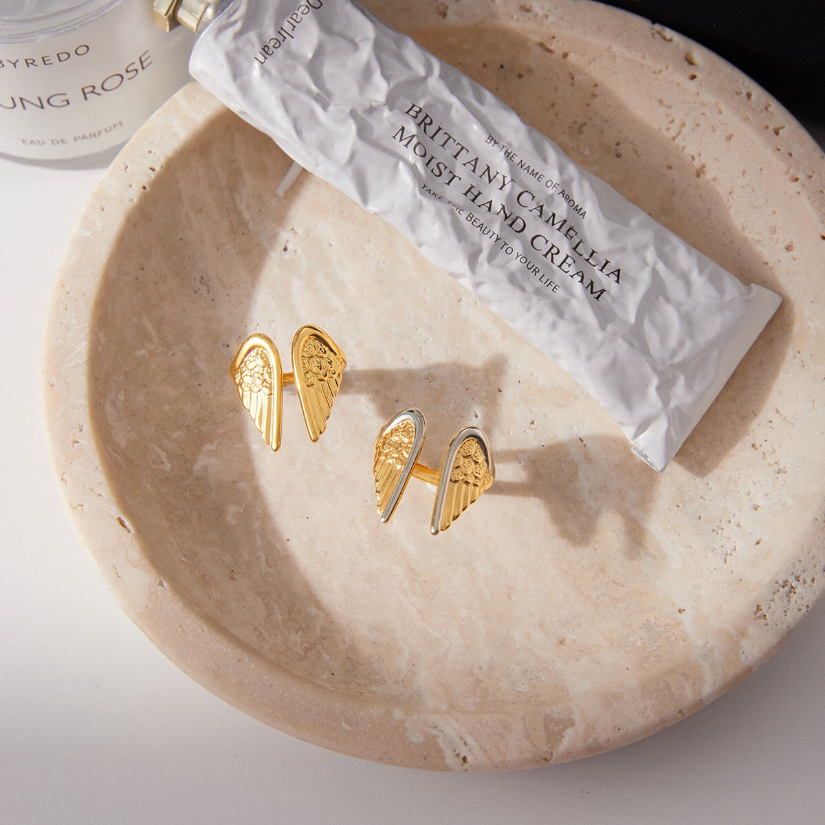 18K Gold and Silver Two Tone Angel Wings Cuff Ring