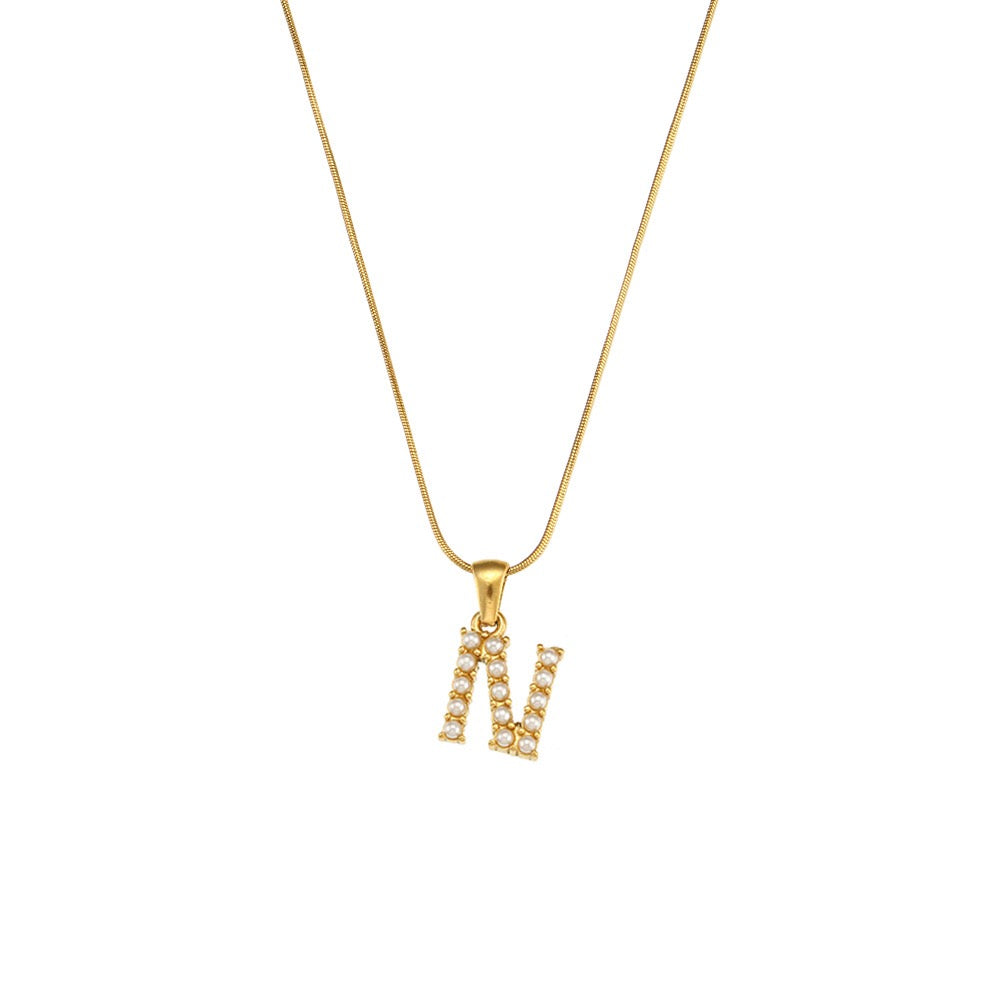 18K Gold Pearl Initial Pendant Necklace