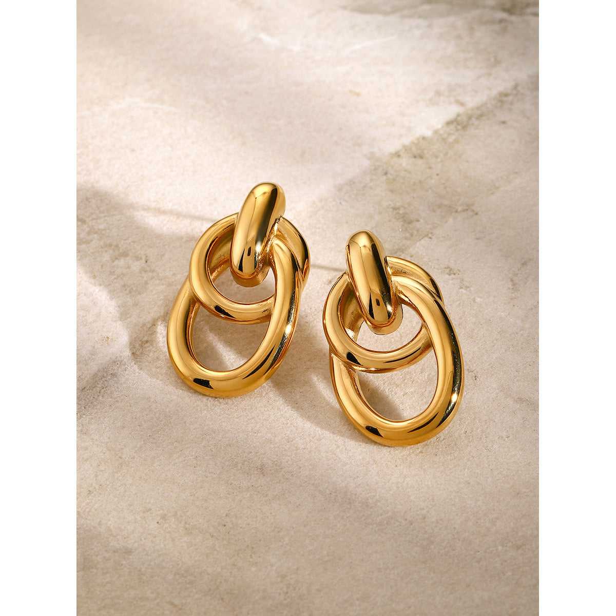 18K Gold Interlocked Statement Hoop Stud Earrings