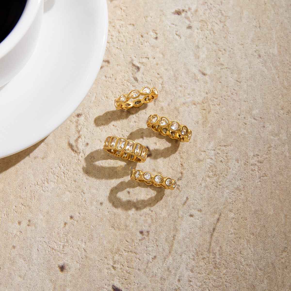 18K Gold Extra Shine Heart Eternity Tennis Ring