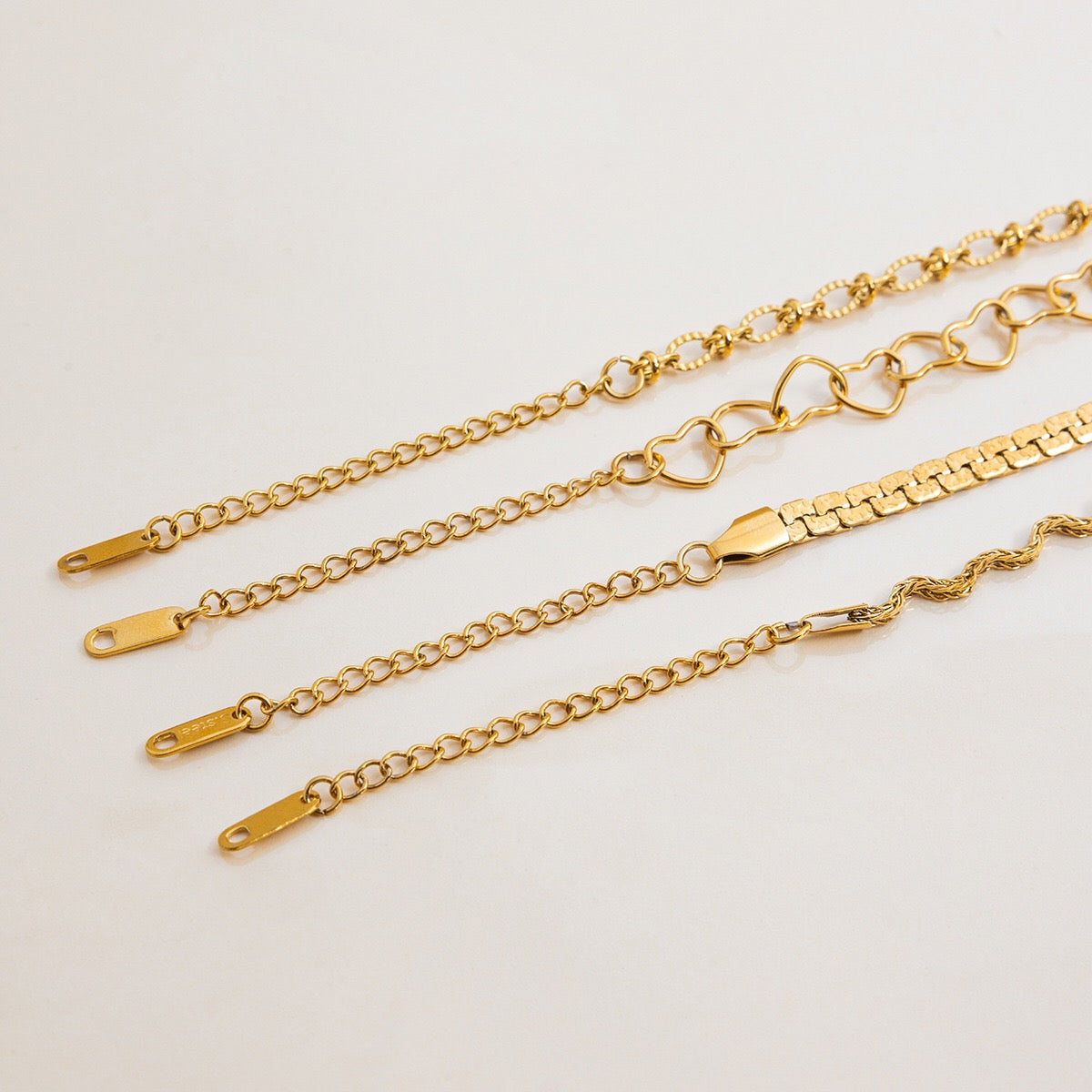 18K Gold Heart Chain Trendy Everyday Bracelet Stack