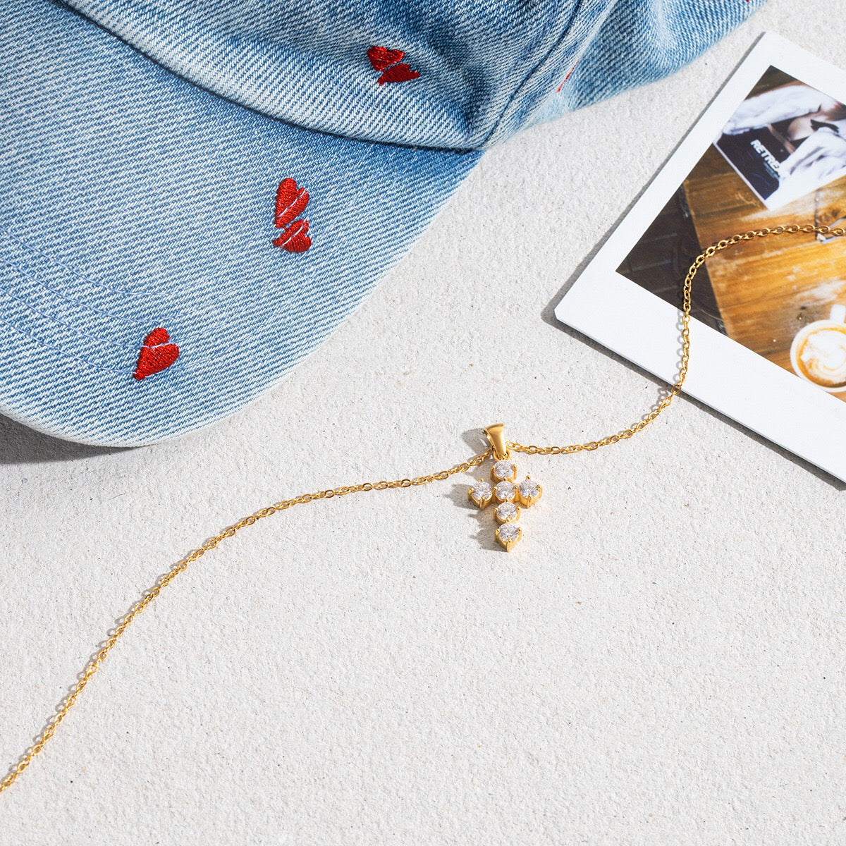 18K Gold Faith Minimalist Bling Cross Pendant Necklace