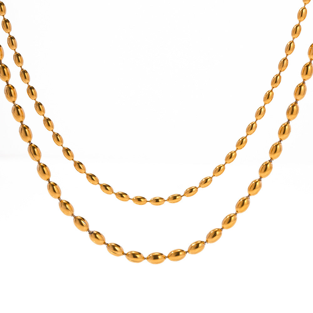 18K Gold Beaded Chain Layered Necklace