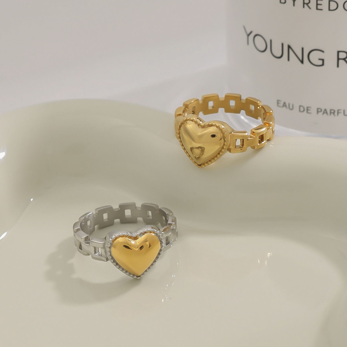 18K Gold and Silver Two Tone Delicate Heart Watch Band Ring