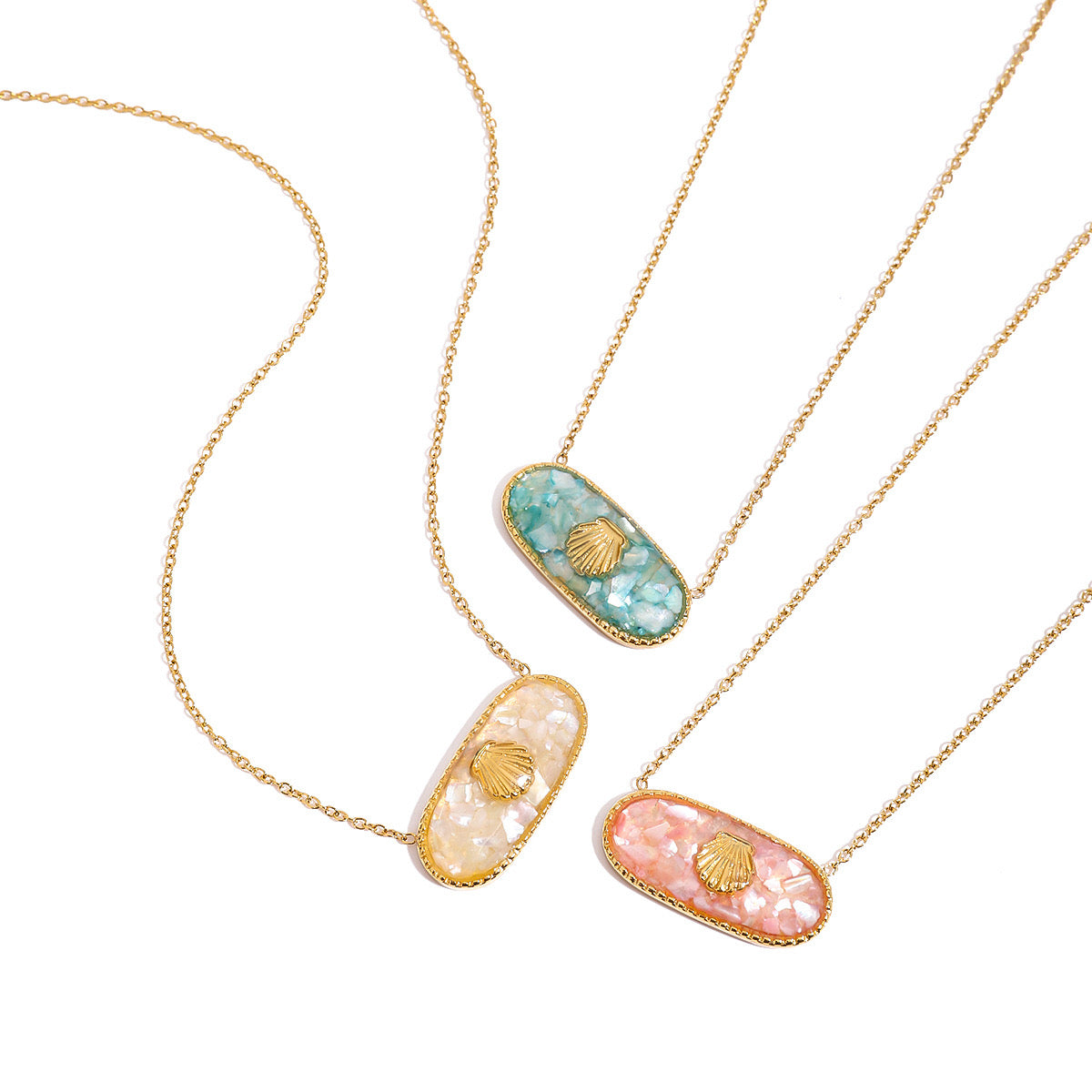 18K Gold Seashell Jelly Color Dainty Pendant Necklace