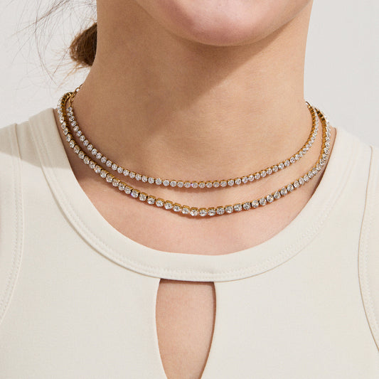 18K Gold Extra Bling CZ Tennis Chain Adjustable Choker Necklace