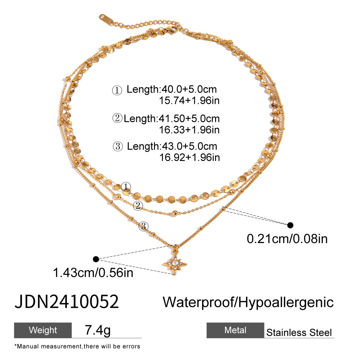 18K Gold Northern Star Pendant Chain Layered Necklace Set