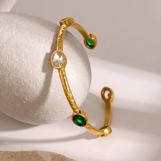 18K Gold Emerald Bangle Bracelet