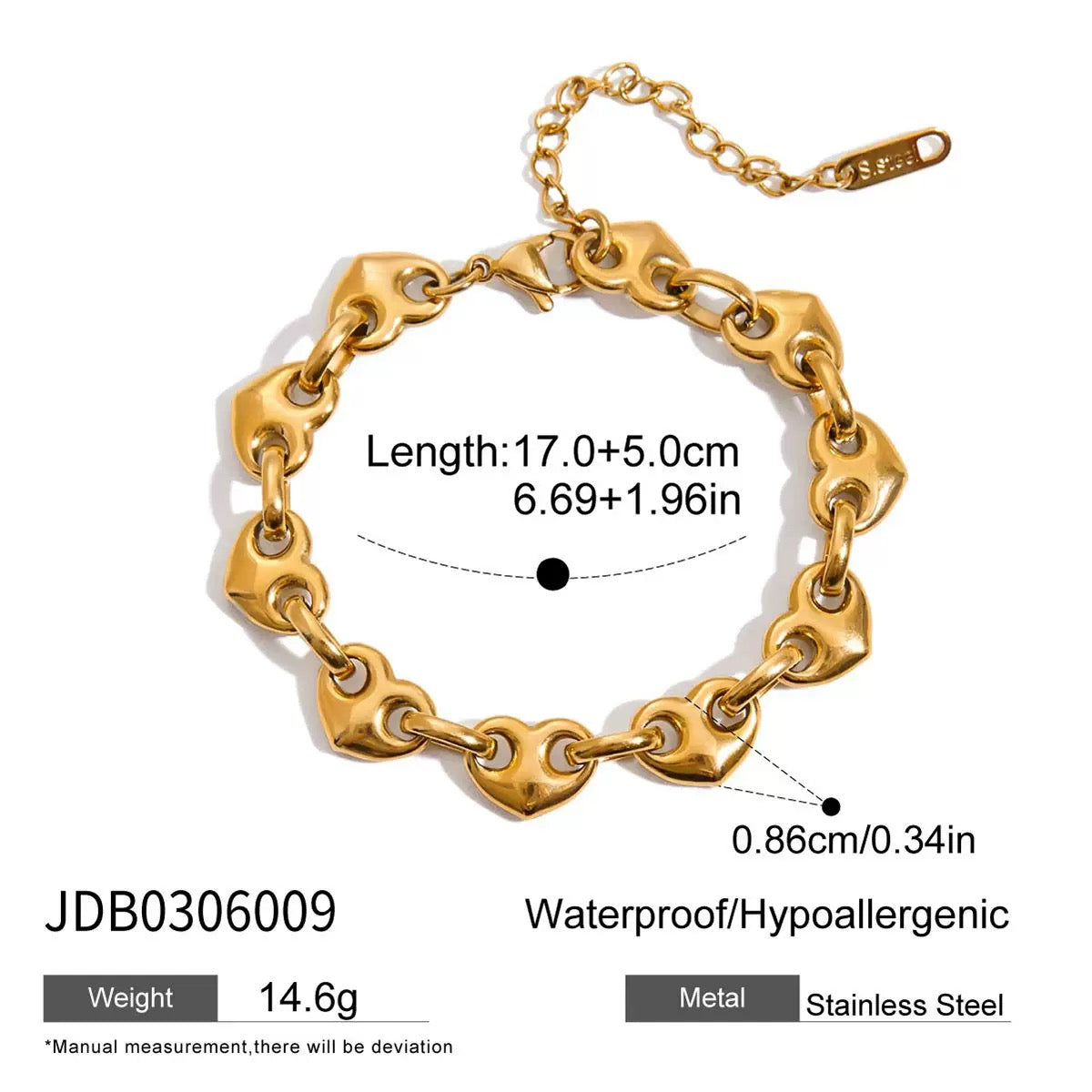 18K Gold Afternoon Tea Heart Chain Bracelet Stack
