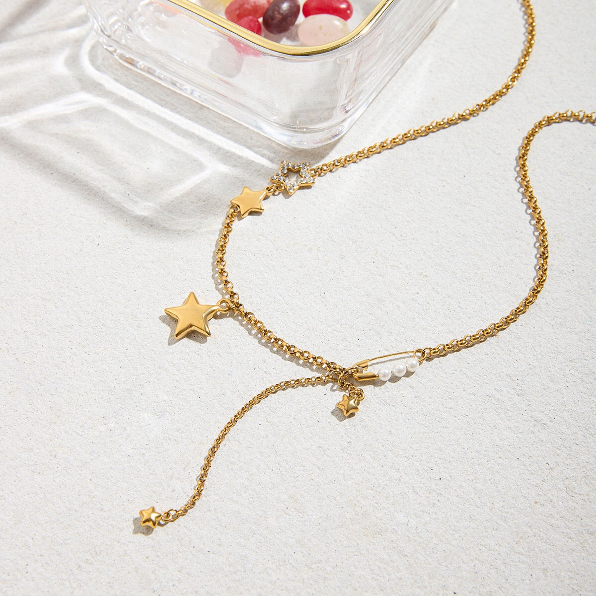 18K Gold Stars Shine Bright Beaded Chain Layered Necklace Set
