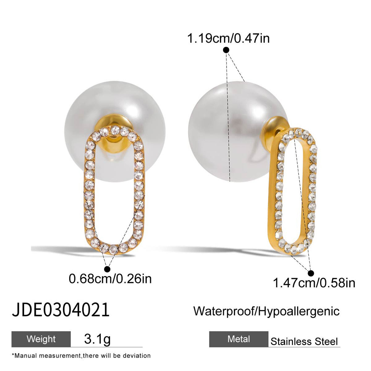18K Gold Elegant Pearl Stud Earrings Ear Cuffs Set