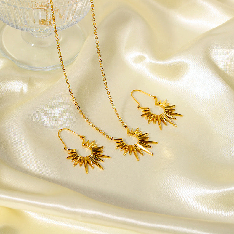 18K Gold Glowing Sun Dangle Earrings