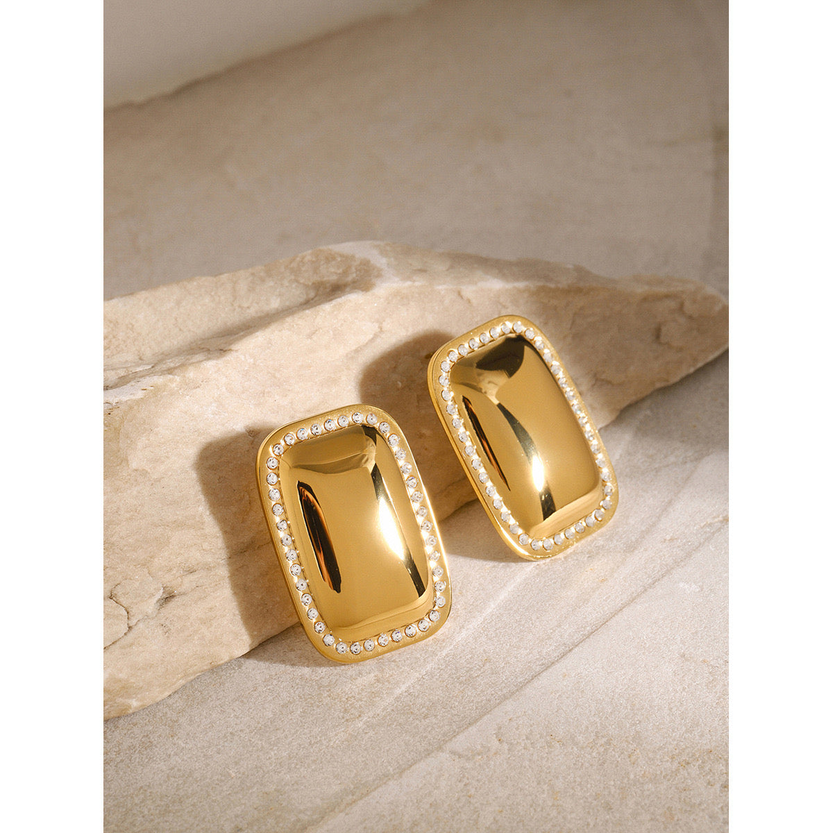 18K Gold Bling Plate Statement Stud Earrings