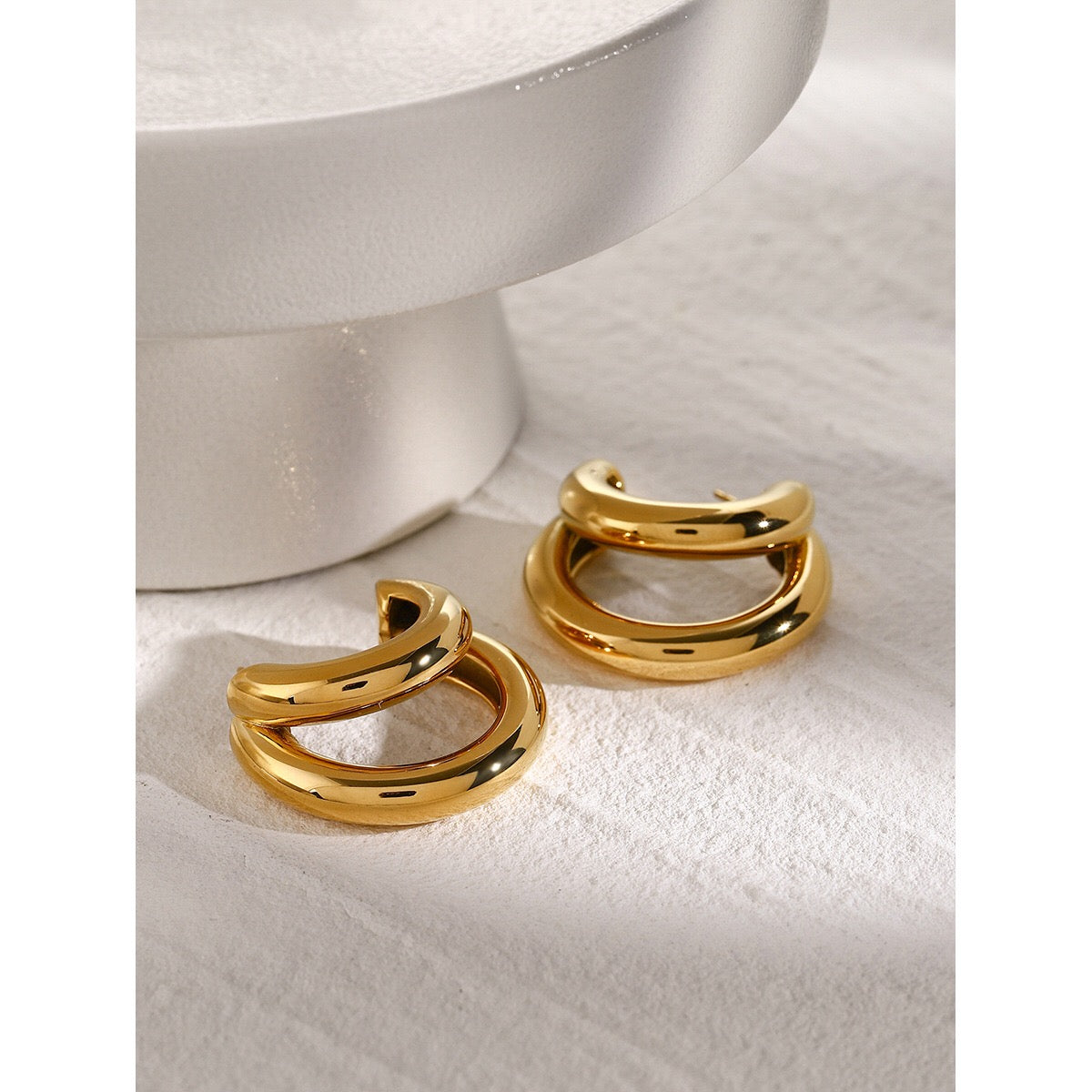 18K Gold Unique Double Hoop Huggie Earrings