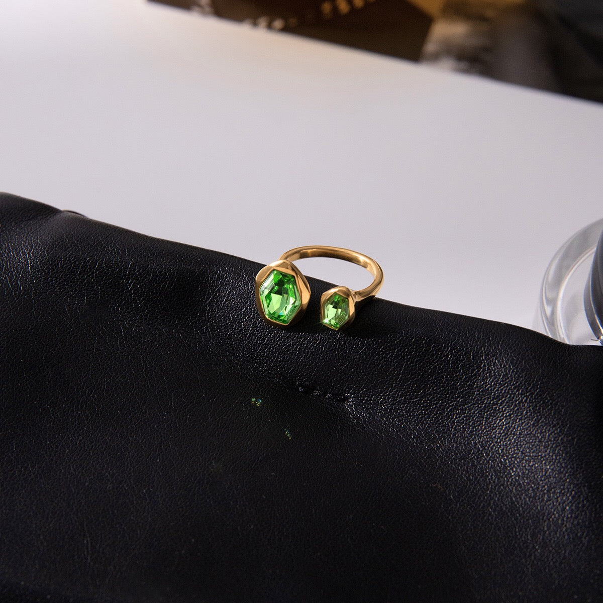 18K Gold Royal Emerald Green Statement Cuff Ring