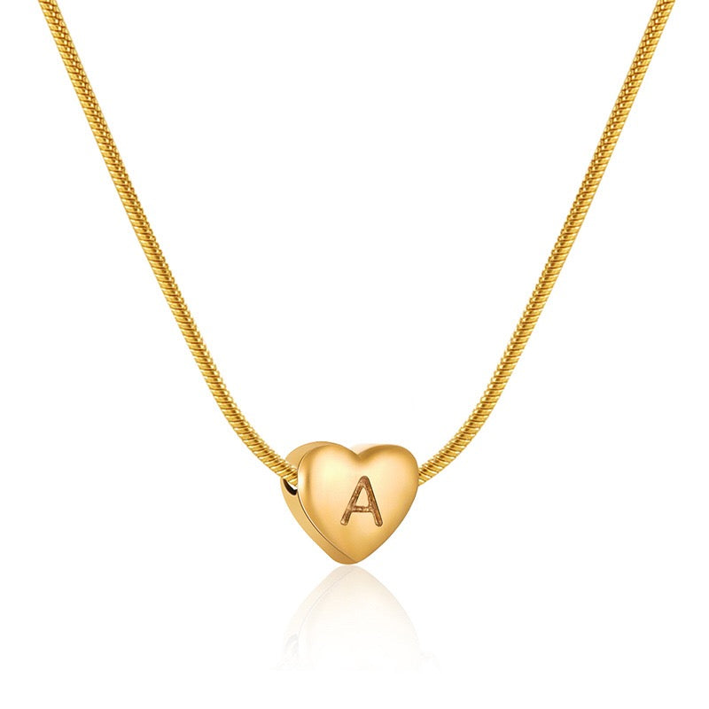 18K Gold Heart Letter Initial Dainty Necklace
