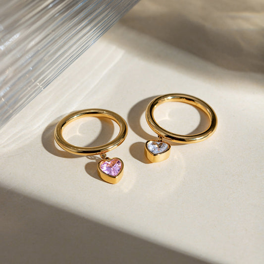 18K Gold Dainty Heart Stacking Charm Ring