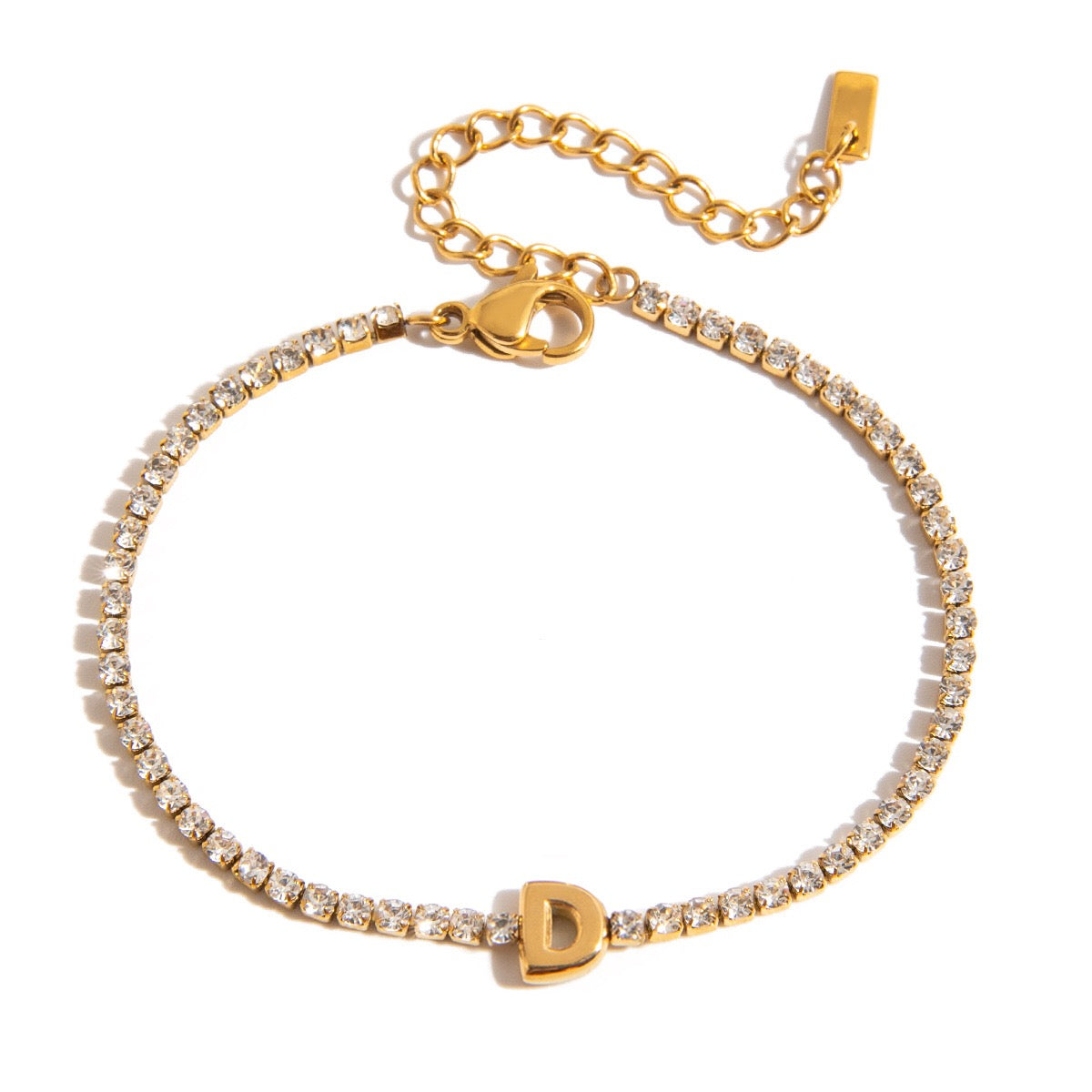 18K Gold Glam Bubble Letter Initial Tennis Bracelet