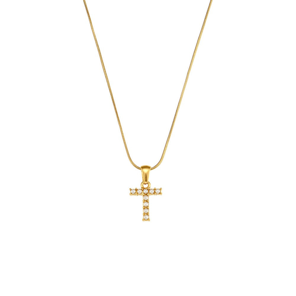 18K Gold Pearl Initial Pendant Necklace