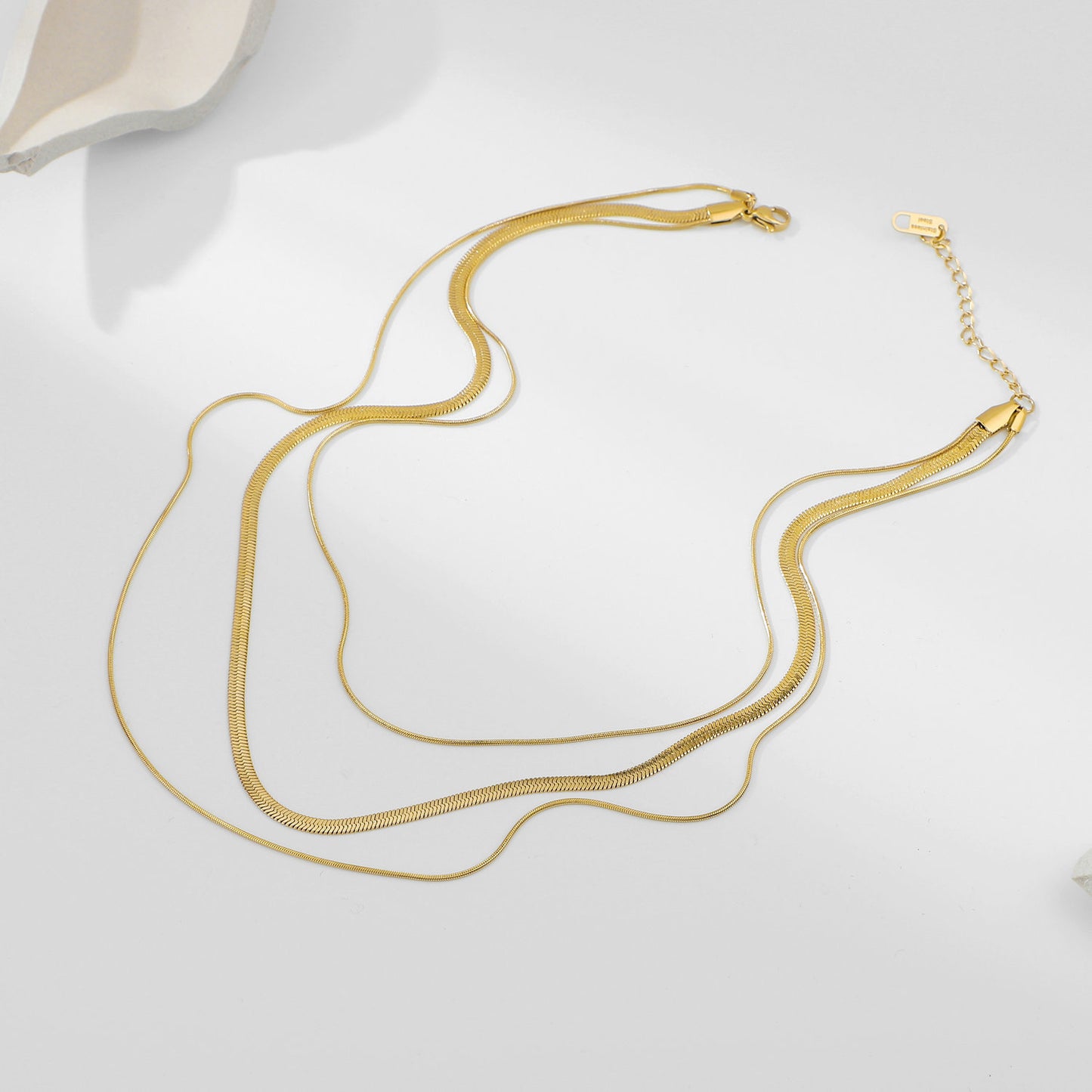 18K Gold Herringbone Snake Chain Layered Necklace