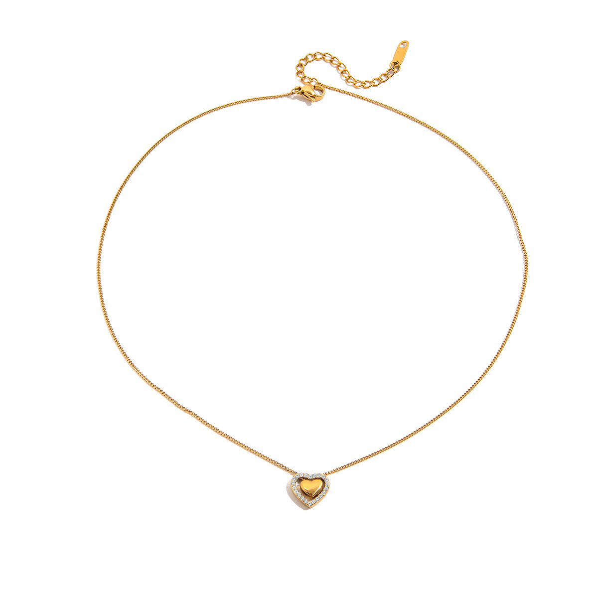 18K Gold Dainty Bling Heart Pendant Necklace