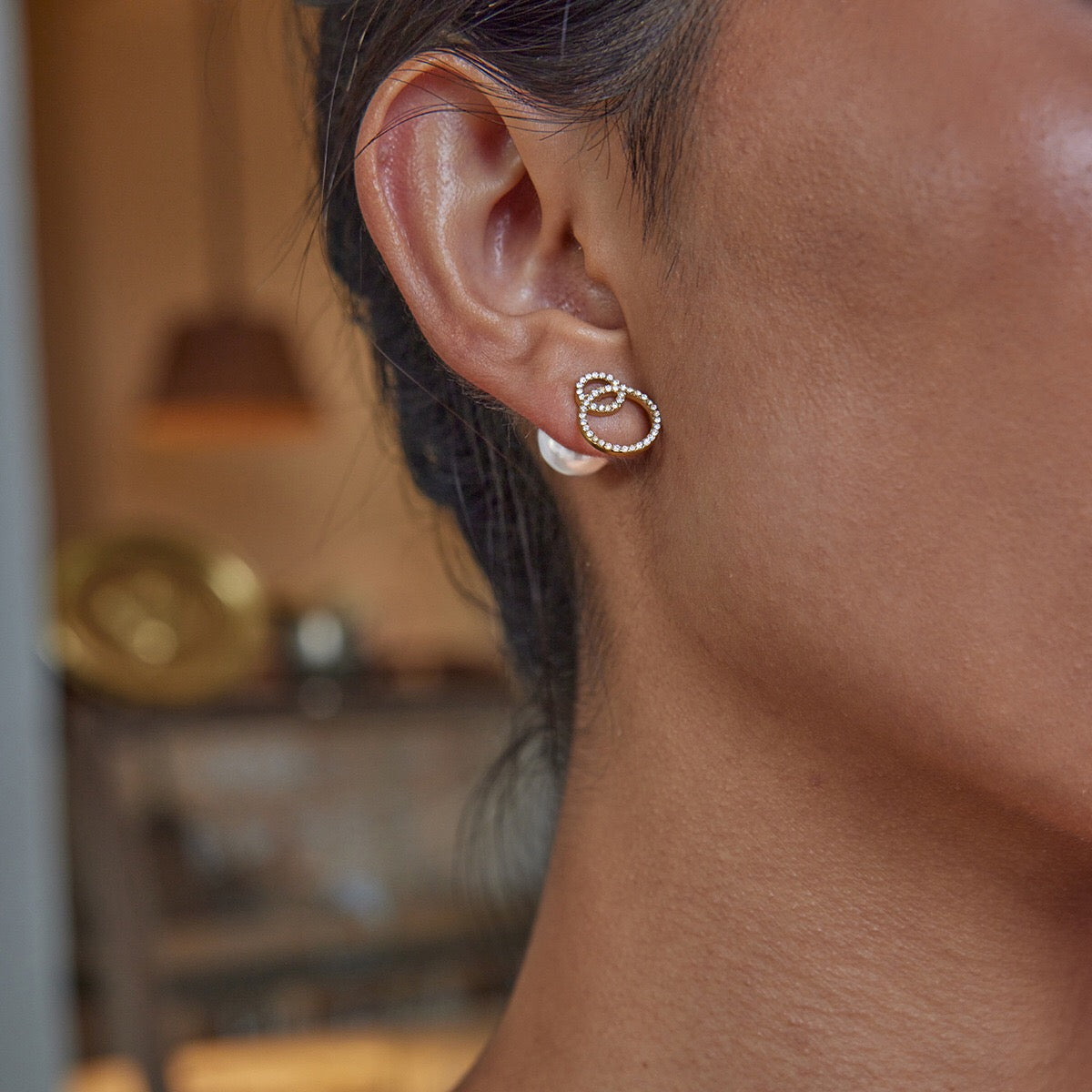 18K Gold Extra Bling Stud Earrings Ear Cuff Set