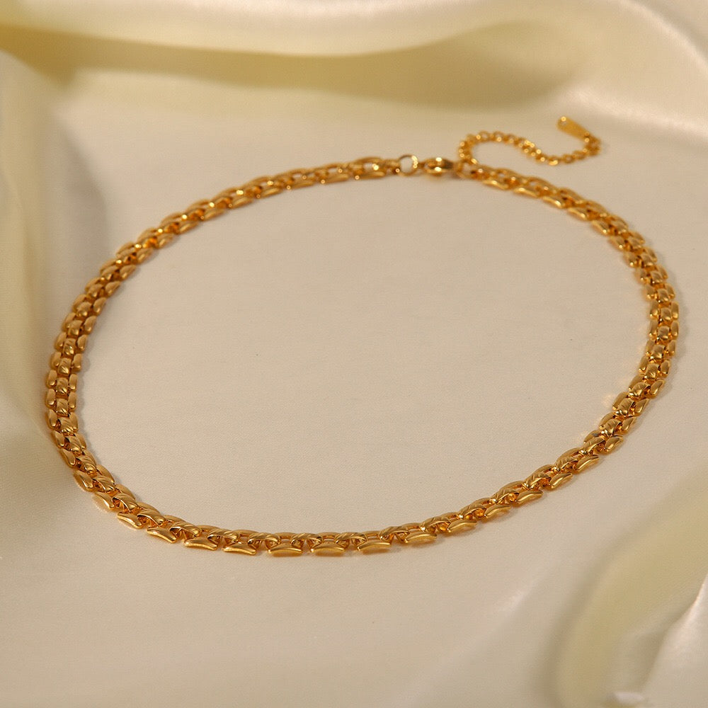 18K Gold Slim Watch Band Choker Chain Necklace
