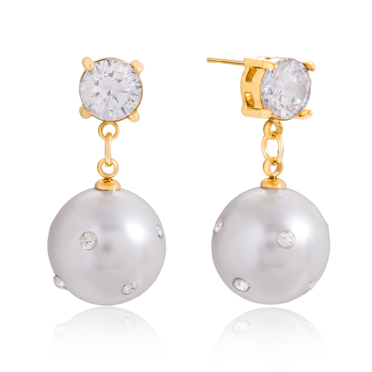 18K Gold Eternal Gleam Pearl Drop CZ Stud Dangle Earrings