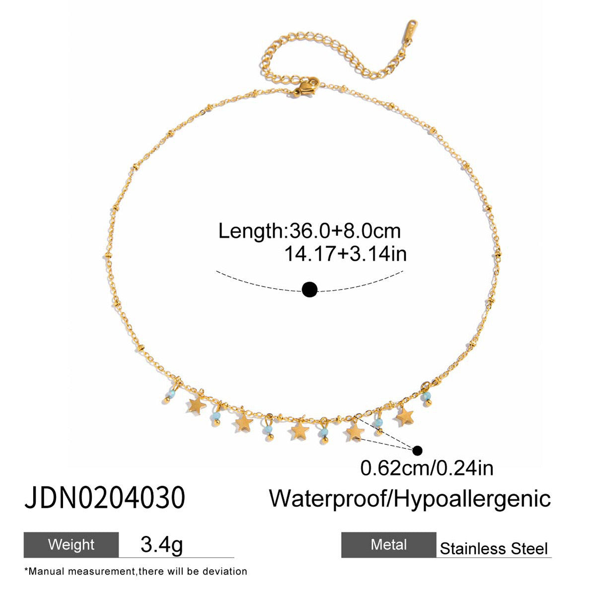 18K Gold Seaside Fantasy Blue Beads Heart Charm Circle Chain Layered Necklace Set