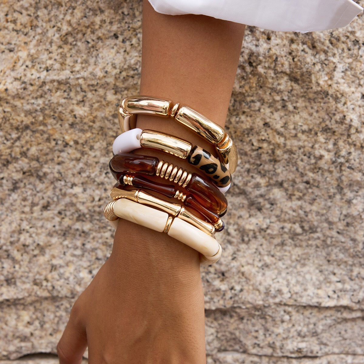 18K Gold Caramel Crush Statement Resin Bangle Bracelet Stacks