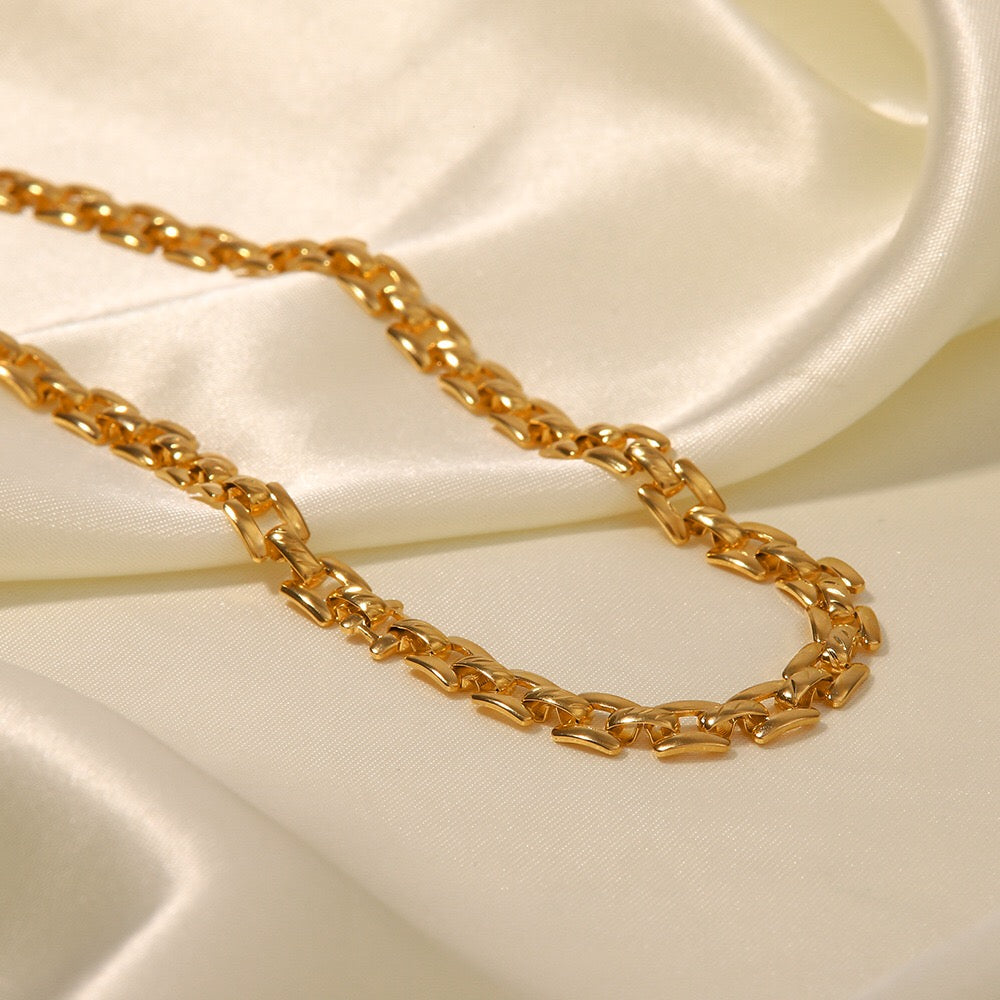 18K Gold Slim Watch Band Choker Chain Necklace
