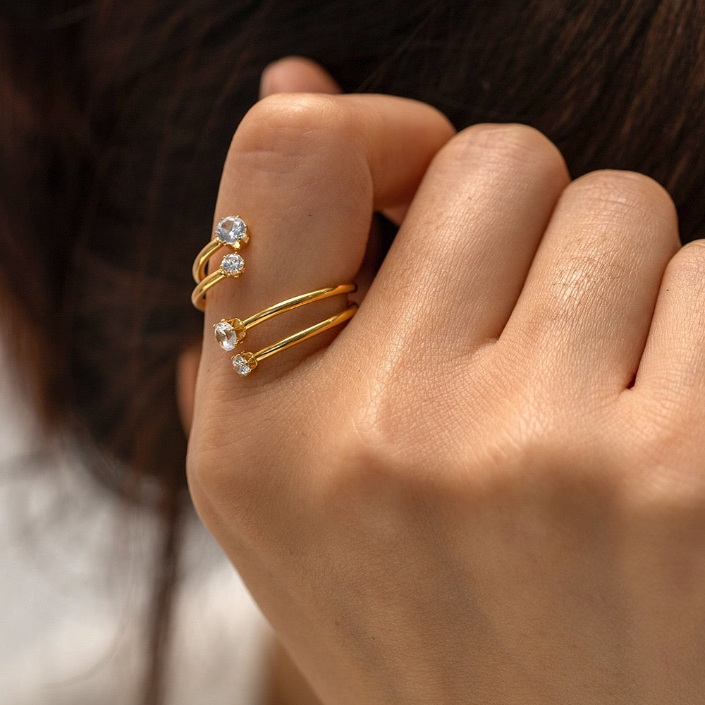 18K Gold Wandering Stars Cuff Ring