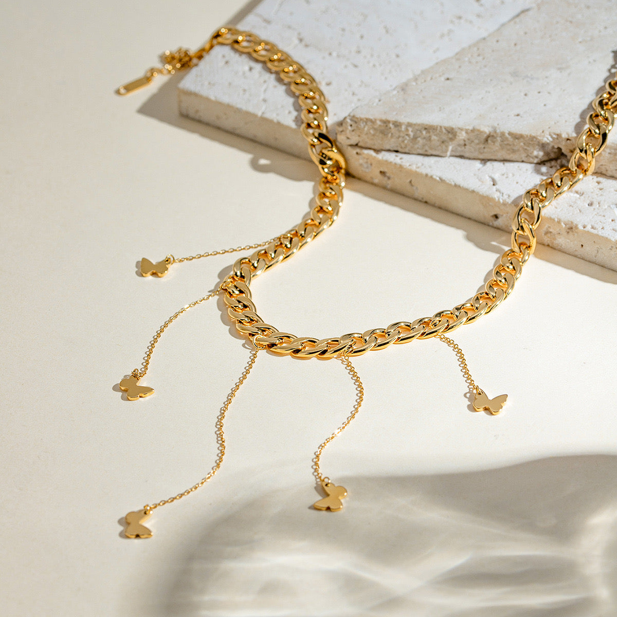 18K Gold Butterfly Necklace Cuban Link Choker