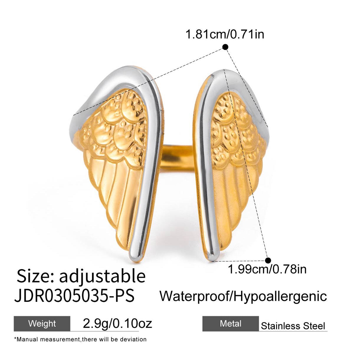 18K Gold and Silver Two Tone Angel Wings Cuff Ring