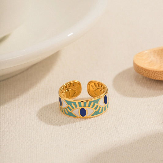 18K Gold Evil Eye Protection Band Ring