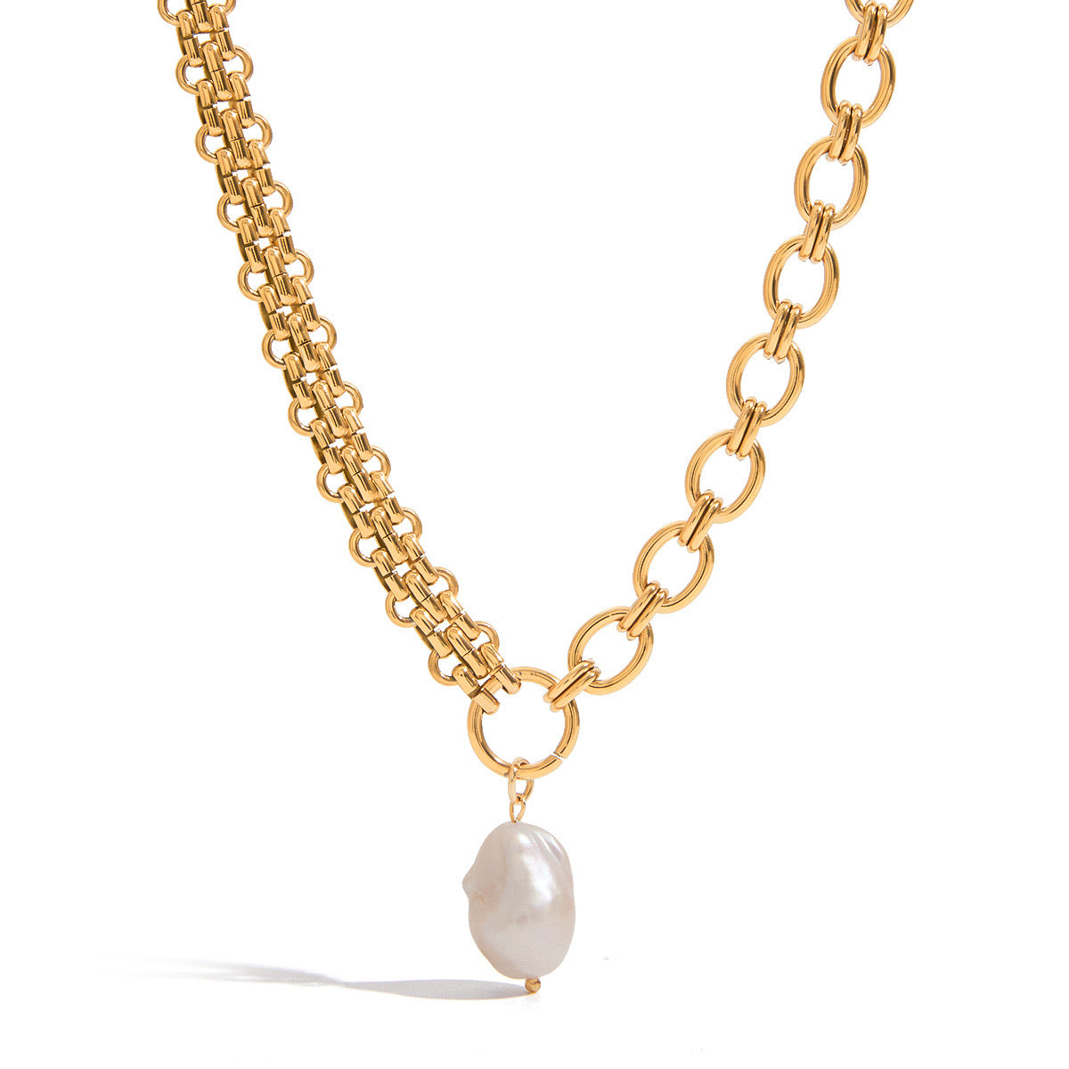 18K Gold Royal Pearl Pendant Dainty Chain Layered Necklace Set