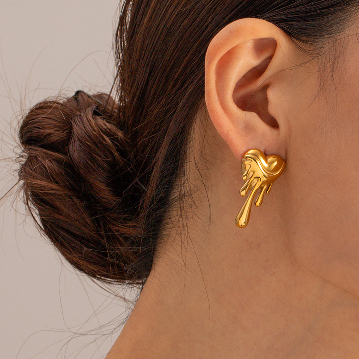 18K Gold Melting Heart Statement Stud Earrings